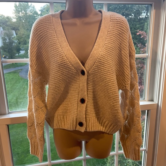 Lulus Cream Pointelle Knit Cardigan Sweater - Size L - Picture 2 of 4